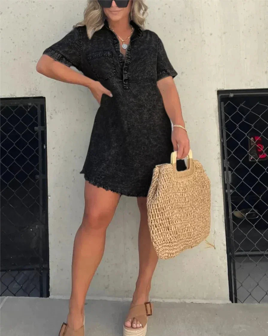 Vera Denim Shirt Dress – Casual Button-Up Jean Dress for Women with Pockets