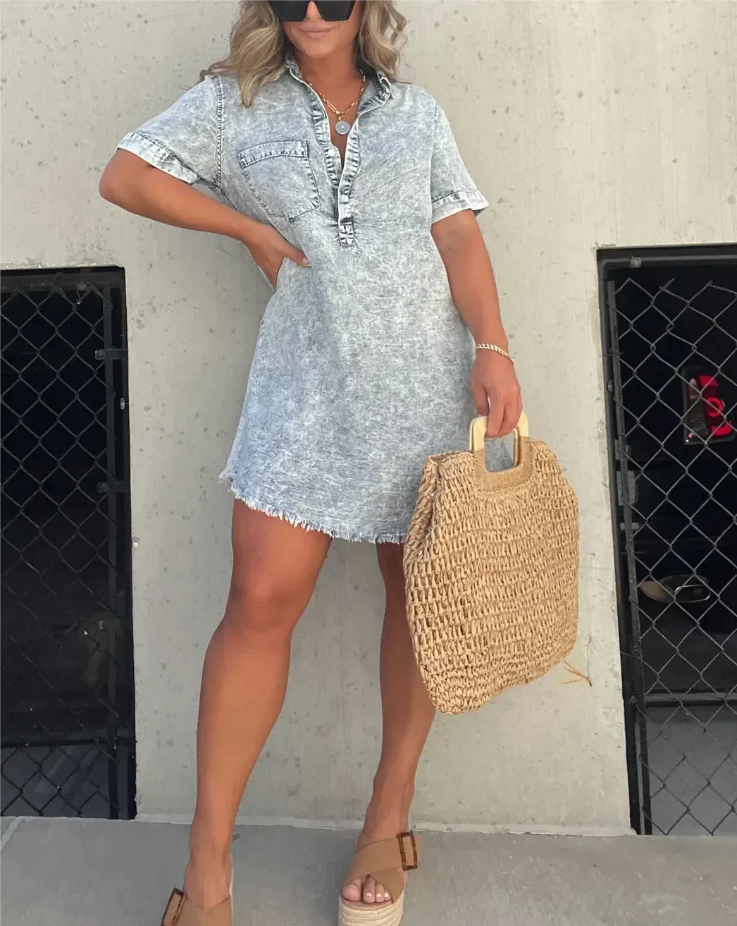 Vera Denim Shirt Dress – Casual Button-Up Jean Dress for Women with Pockets