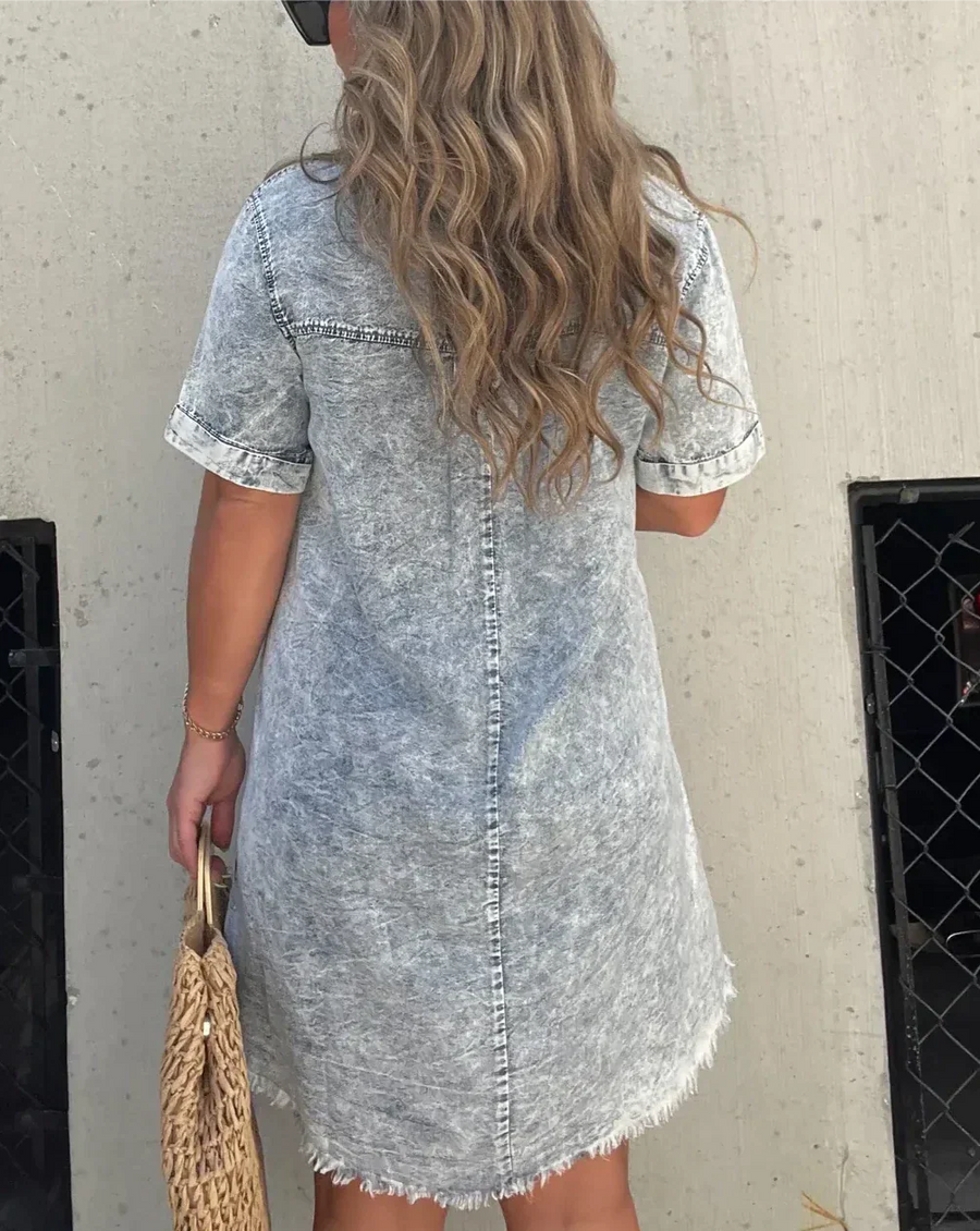 Vera Denim Shirt Dress – Casual Button-Up Jean Dress for Women with Pockets