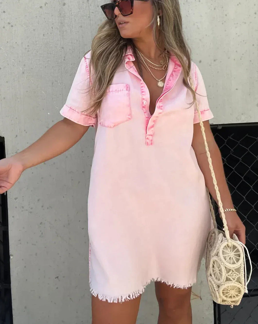Vera Denim Shirt Dress – Casual Button-Up Jean Dress for Women with Pockets